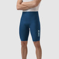 Blue cycling shorts with 3D stereo cushioning details on a white background