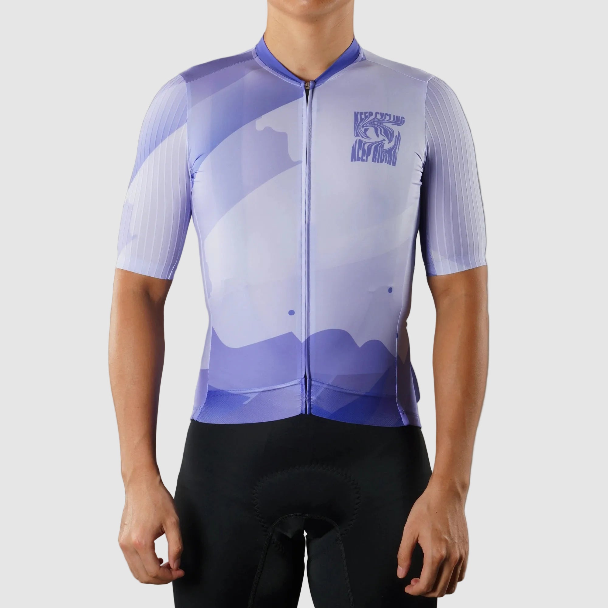 Cycling jersey with a logo on a gray background