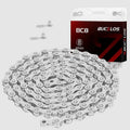 Bicycle chain with packaging and tools on a white background, featuring the Bucklos brand.