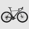 Gray bicycle with black components on a white background