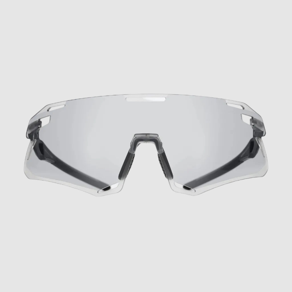 Sunglasses with photochromic lens technology showing color change with light exposure.