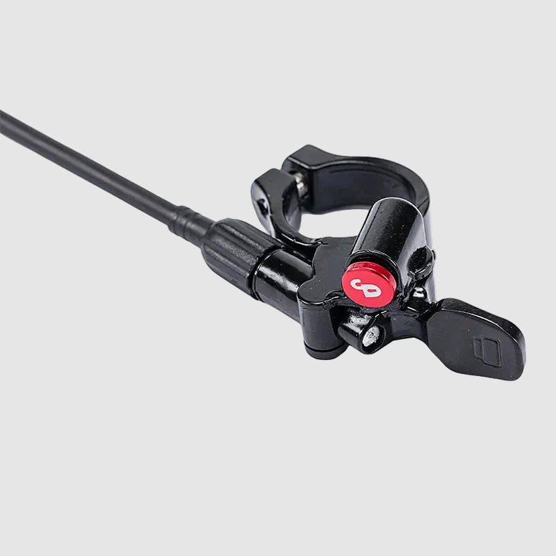 Bicycle brake lever with red button on a white background