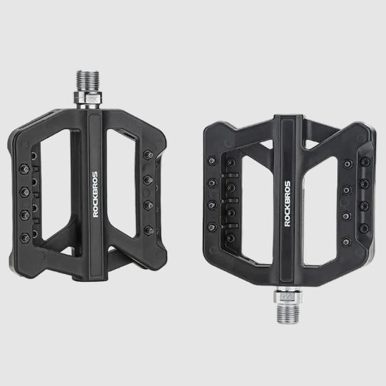 Black bicycle pedals with 'RockBros' branding on a white background